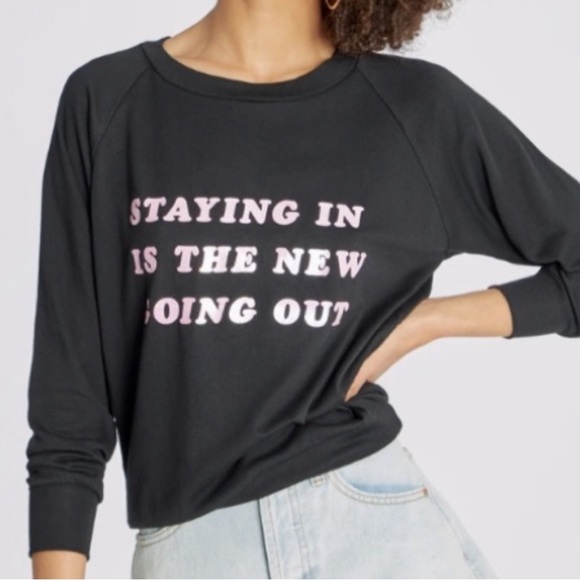 Wildfox Sweaters - RARE Wildfox Staying In Fiona Crew Neck Sweatshirt Black Size M
